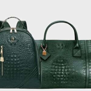 Elegant Green Crocodile Pattern Women's Bag Set